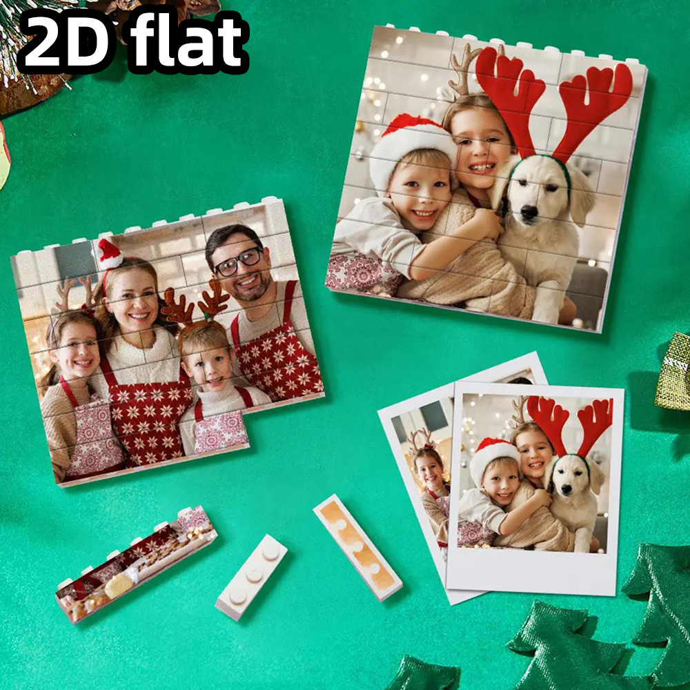 Building Blocks - クリスマスデコレーション用のカスタマイズされた写真入り積み木。 パーソナライズされた休日の記念品。 家族写真、カップル記念日、行こう