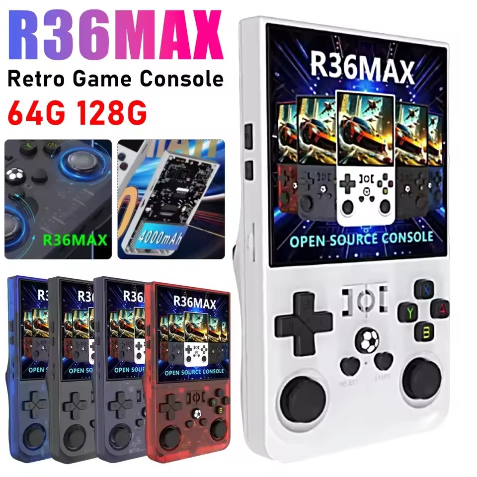 Retro Handheld Game Console R36S - R36MAXレトロハンドヘルドゲーム機R36SアップデートLinuxシステム4.0インチIPSスクリーンポータブルビデオゲームプレーヤー64GB/128GBゲーム