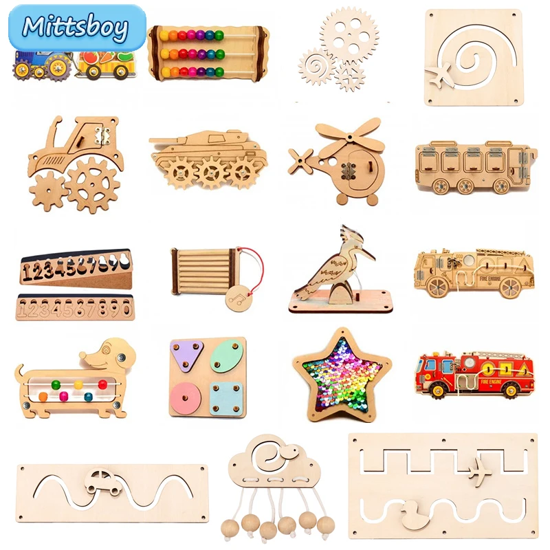 Montessori Wooden Busy Board Toddler - DIY ビジーボードモンテッソーリ熱風ダルーンキャリッジドア教育玩具ウッドチップグラフィックペアリング木製部分子供のためのギフト