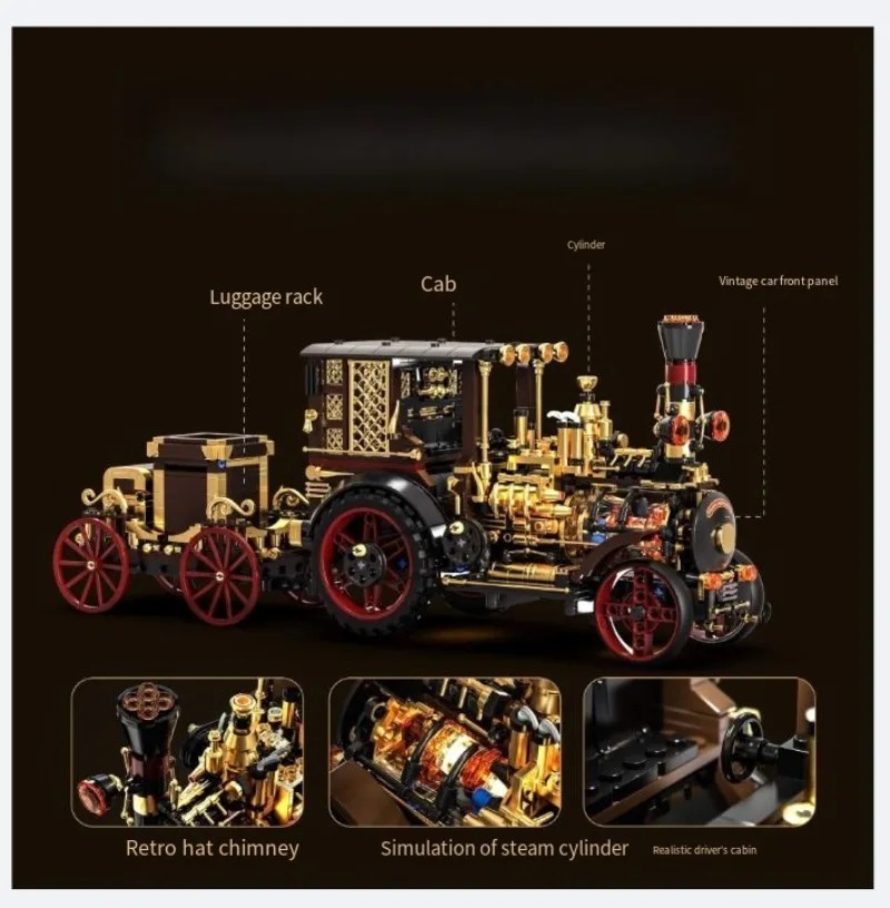 Building Blocks - クリエイティブ 1331 個ヴィンテージ機械式蒸気車ビルディングブロック都市レトロスチームパンク車両デスクトップ装飾レンガおもちゃギフト