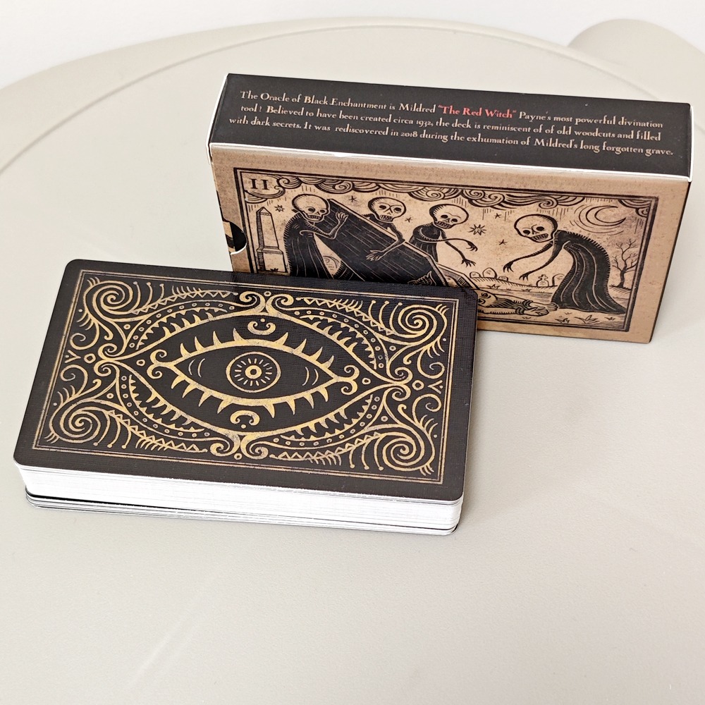 Tarot Cards Deck With Guidebook - ミルドレッド・ペインのオラクル 10.3*6 センチメートルのブラックエンチャントメント 52 枚ブラックラインイメージ木版画スタイルカード